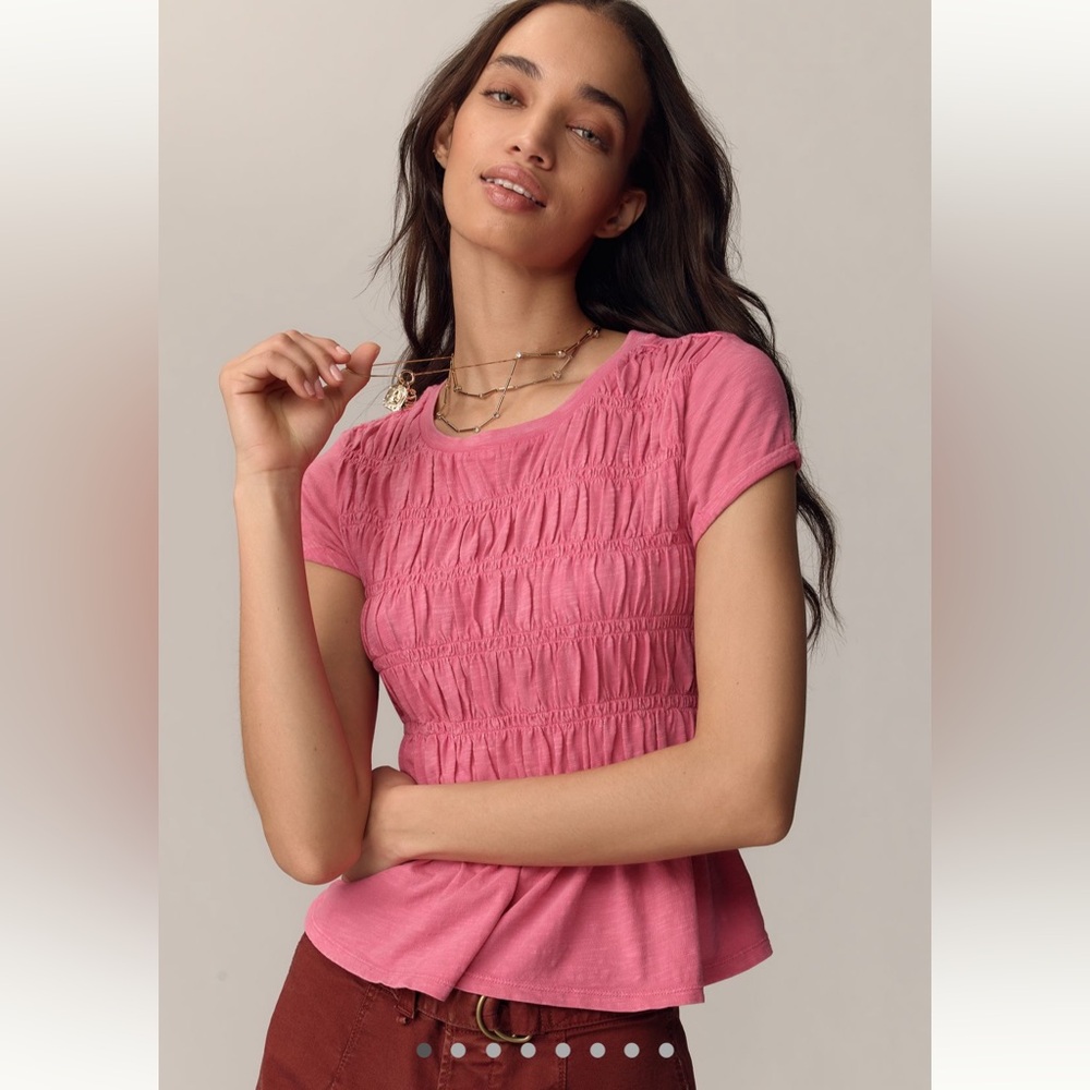 Anthropologie tabby Pink ruched Short Sleeve Top